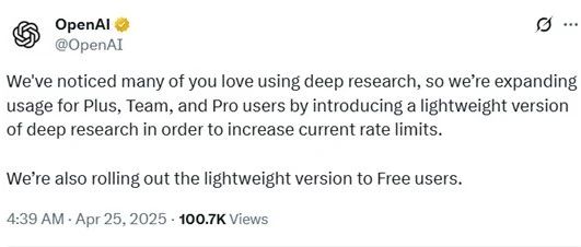 突发!OpenAI免费开放Deep research,超强AI Agent