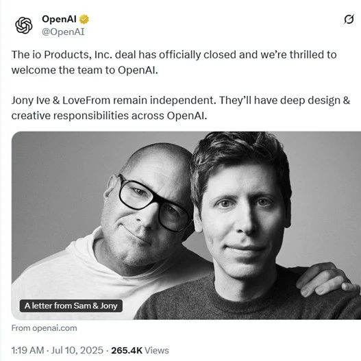 AI硬件新纪元！Jony Ive正式加入OpenAI